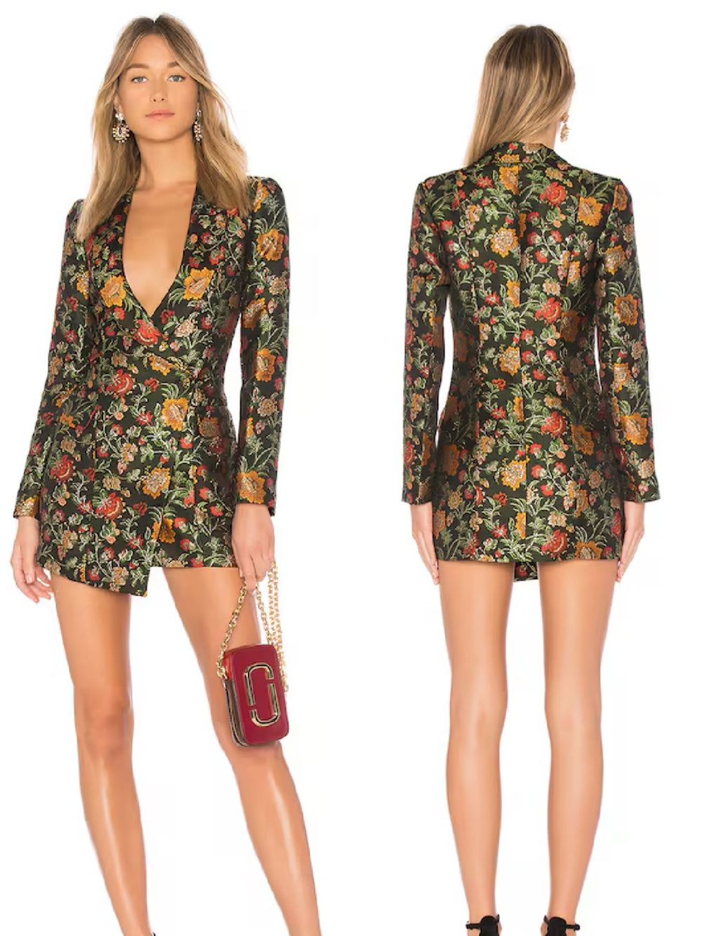 LOVERS + FRIENDS Ally Floral Brocade blazer Mini Dress - Black/Gold Floral XS